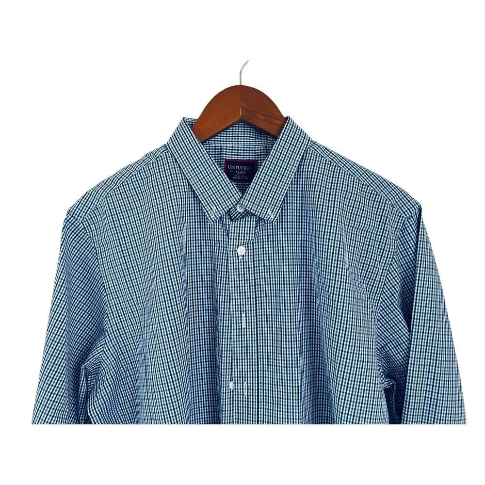 UNTUCKit Cotton Shirt Button-Down Blue Brown Small Check Long Sleeve Size XLarge